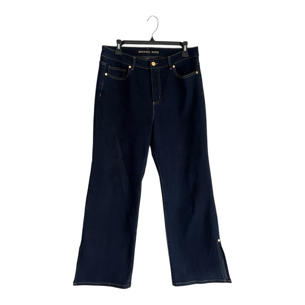 Michael Kors Women's Selma Bootcut split hem High Rise Jeans Size 12 P dark wash